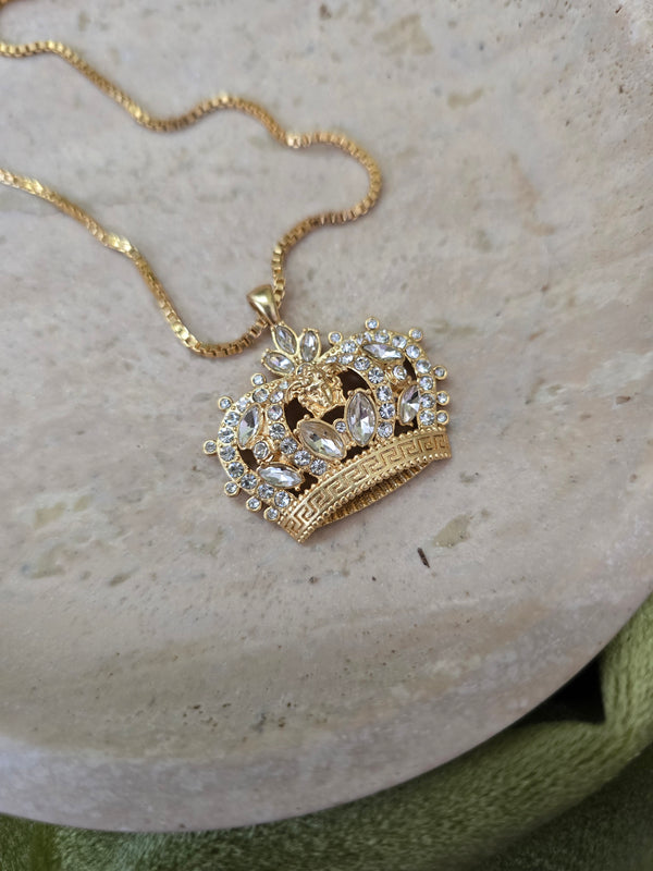 Versace Vintage Gold Crown Pendant Necklace