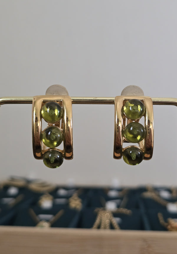 Givenchy Vintage Green Cabochon Clip-On Earrings