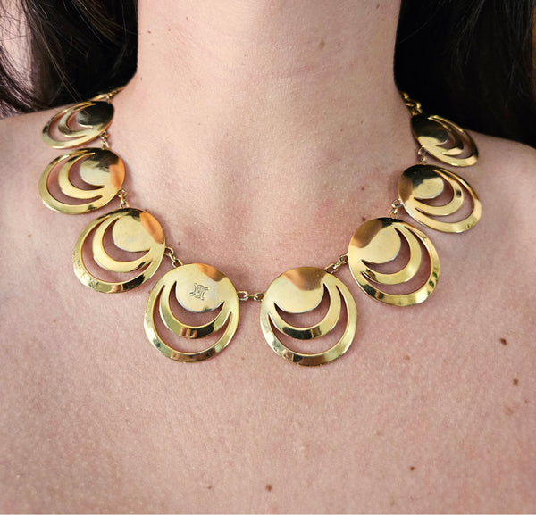Celine Vintage Gold Geometric Statement Necklace