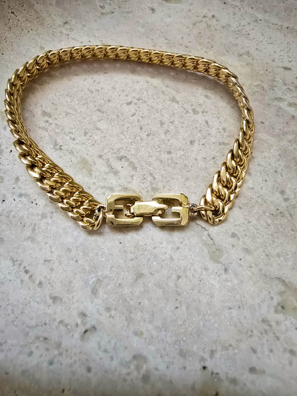 Vintage Givenchy Gold-Tone Curb Link Bracelet with Logo Clasp