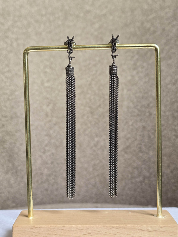 Yves Saint Laurent Silver-Tone Tassel Drop Earrings