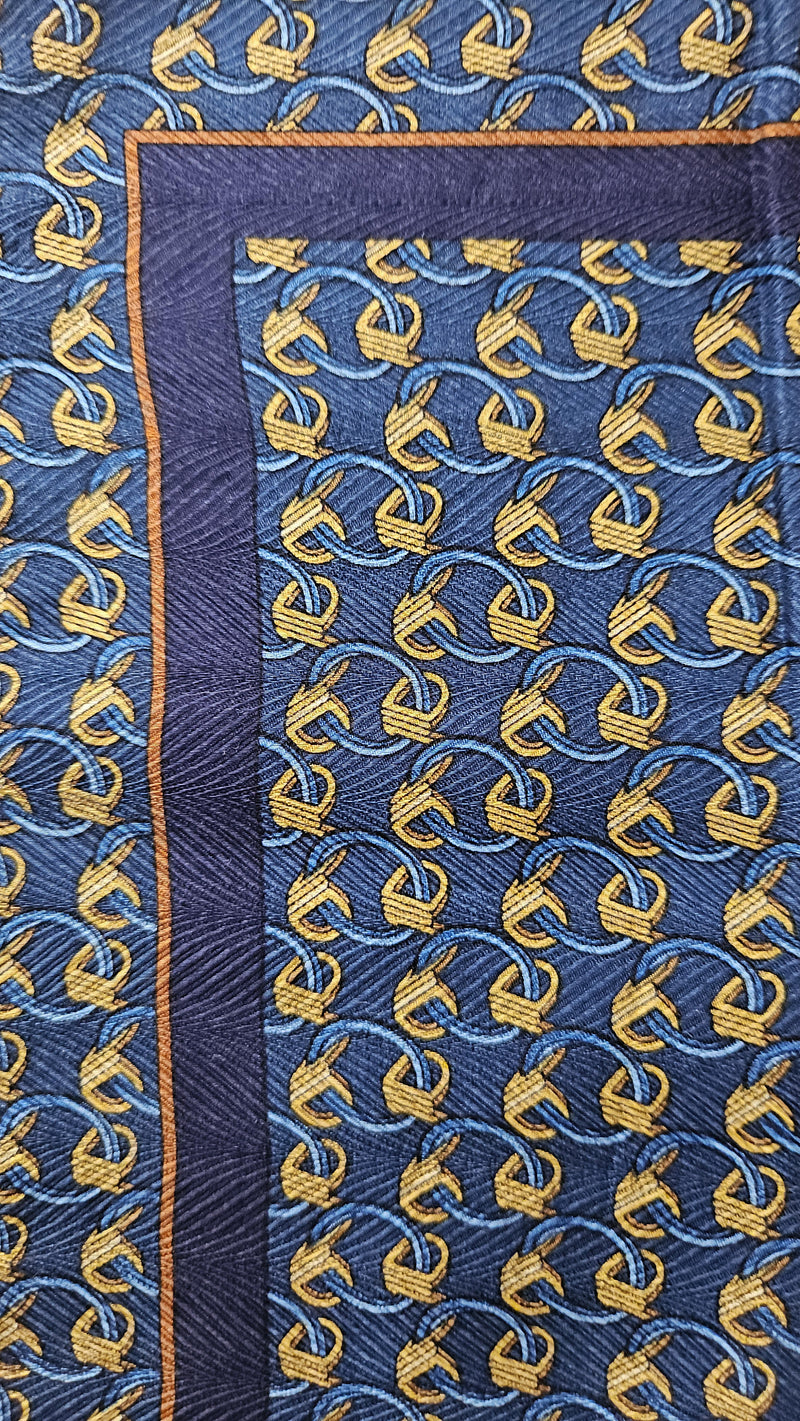 Celine Cotton Scarf  – Navy Blue with Gold Motif