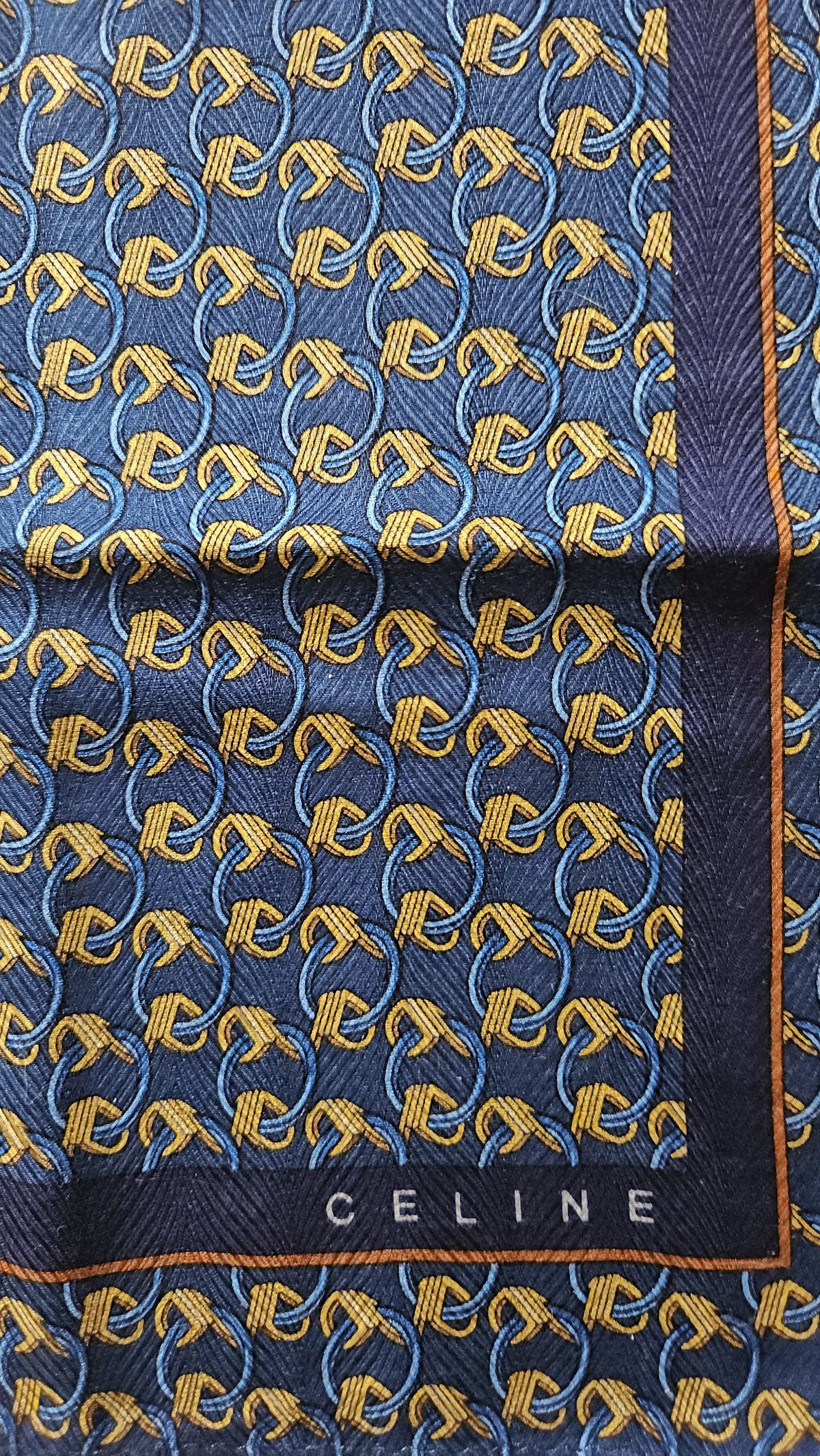 Celine Cotton Scarf  – Navy Blue with Gold Motif
