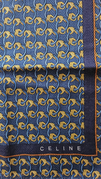 Celine Cotton Scarf  – Navy Blue with Gold Motif