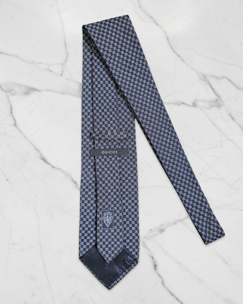Vintage Gucci Silk Tie – Navy Blue with Small GG Monogram