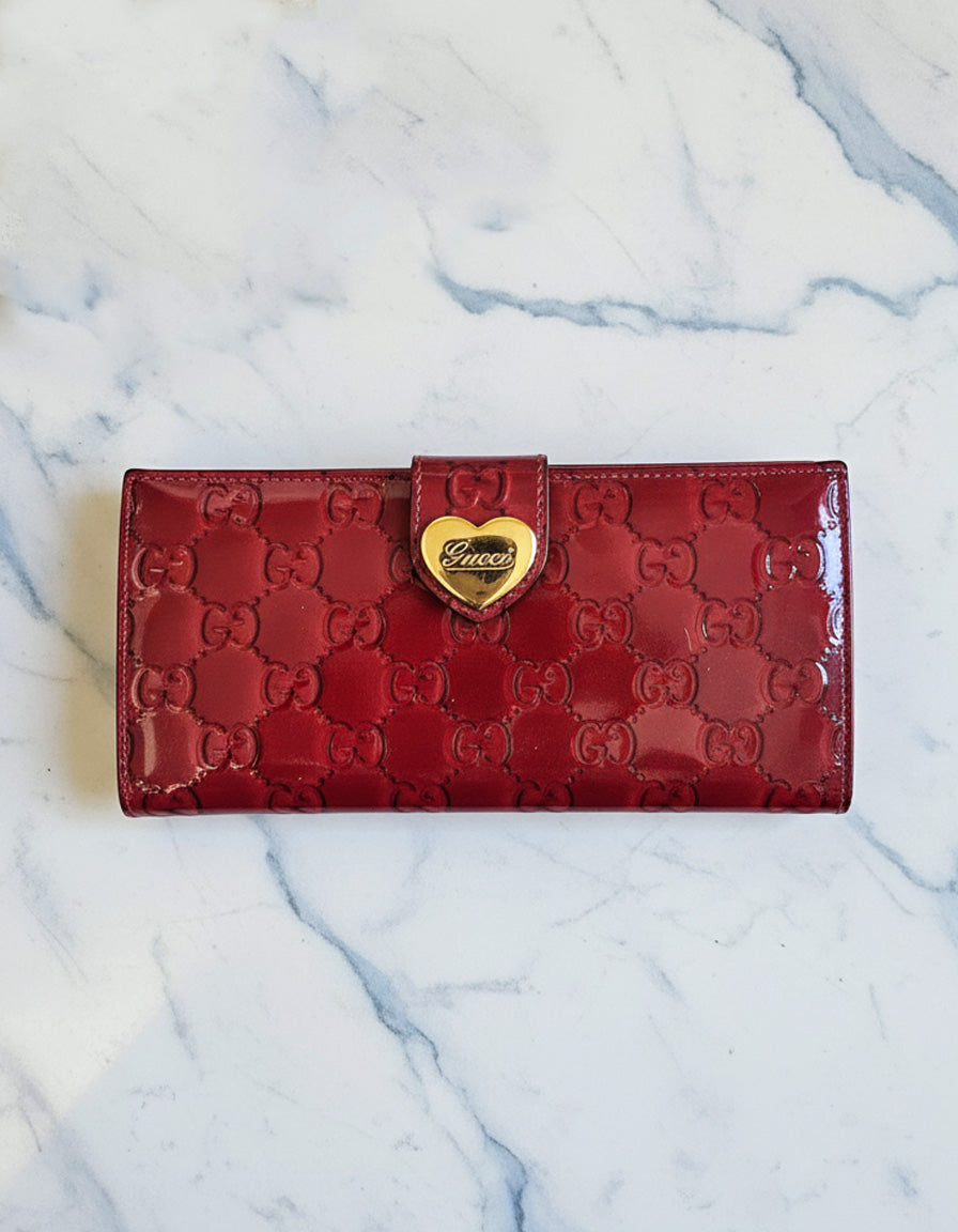 Gucci Red Patent Leather Heart Long Wallet