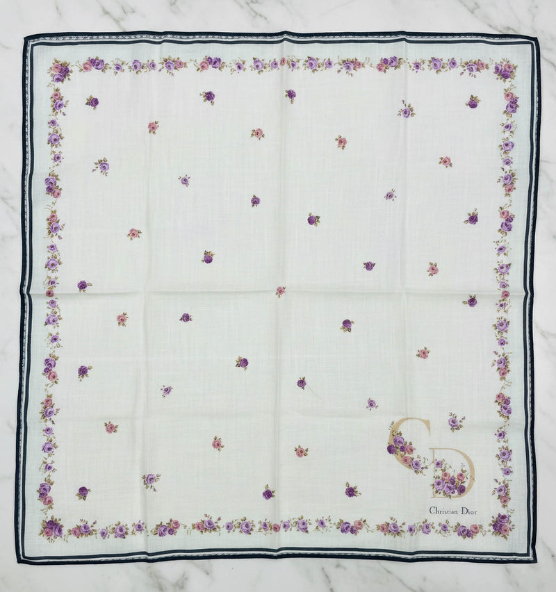 Foulard Christian Dior Vintage Floral Rococo Violet