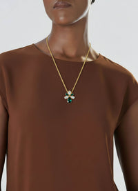 Collier Yves Saint Laurent Vintage Fleur en Strass Émeraude