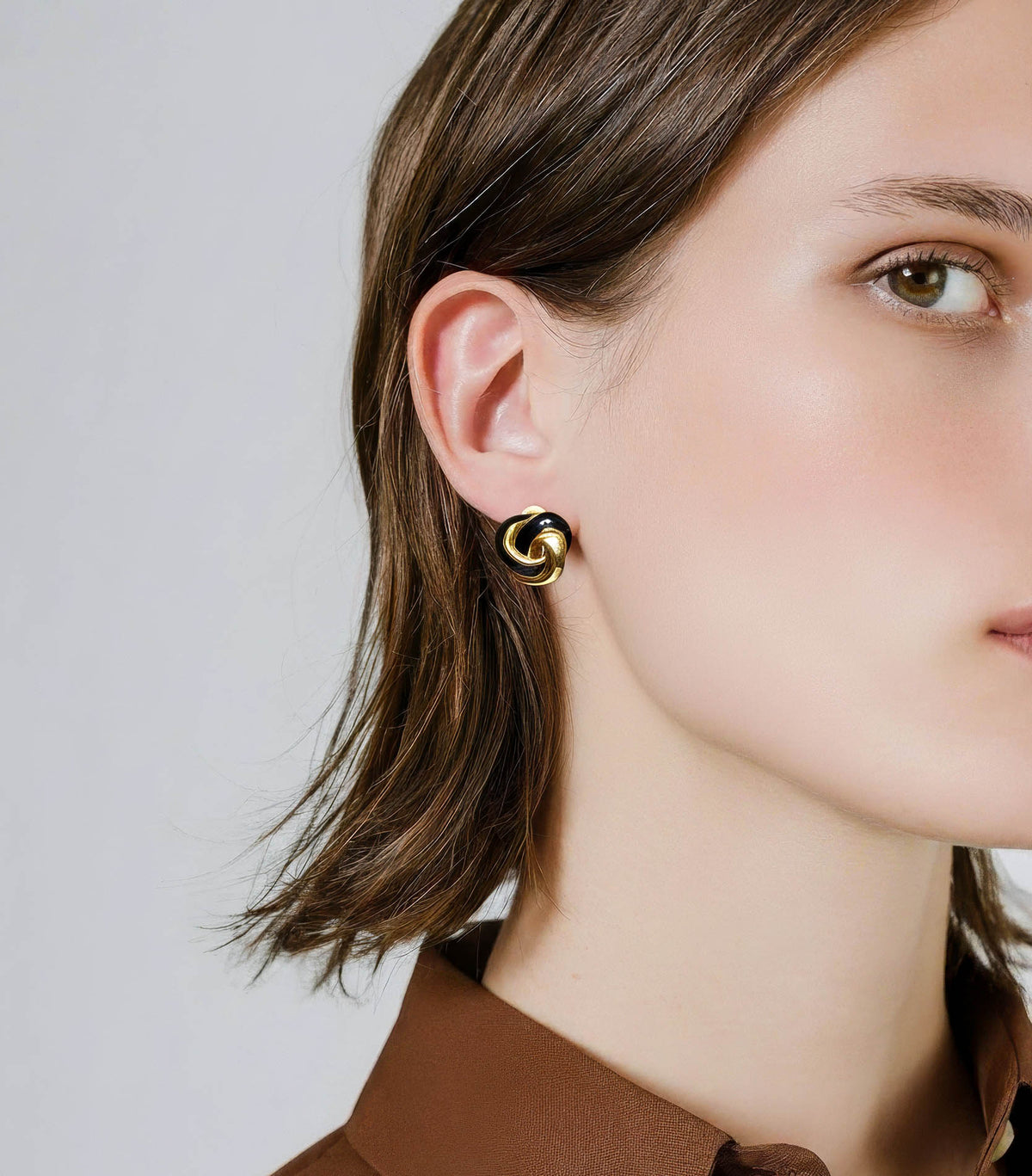 Givenchy Gold-Tone & Black Enamel Knot Clip-On Earrings