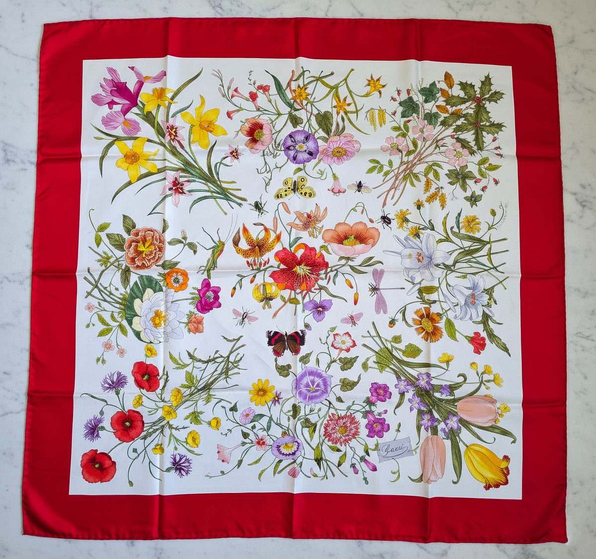 Foulard Gucci Vintage Flora Rouge