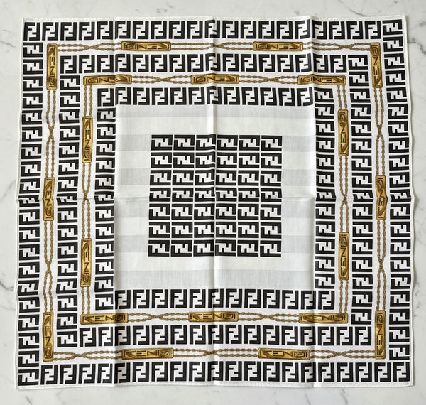 Foulard Bandana Fendi Vintage FF Géométrique Noir et Doré