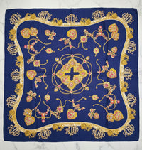 Foulard Bandana Dior Vintage Baroque Bleu Nuit et Jaune – 100% Coton