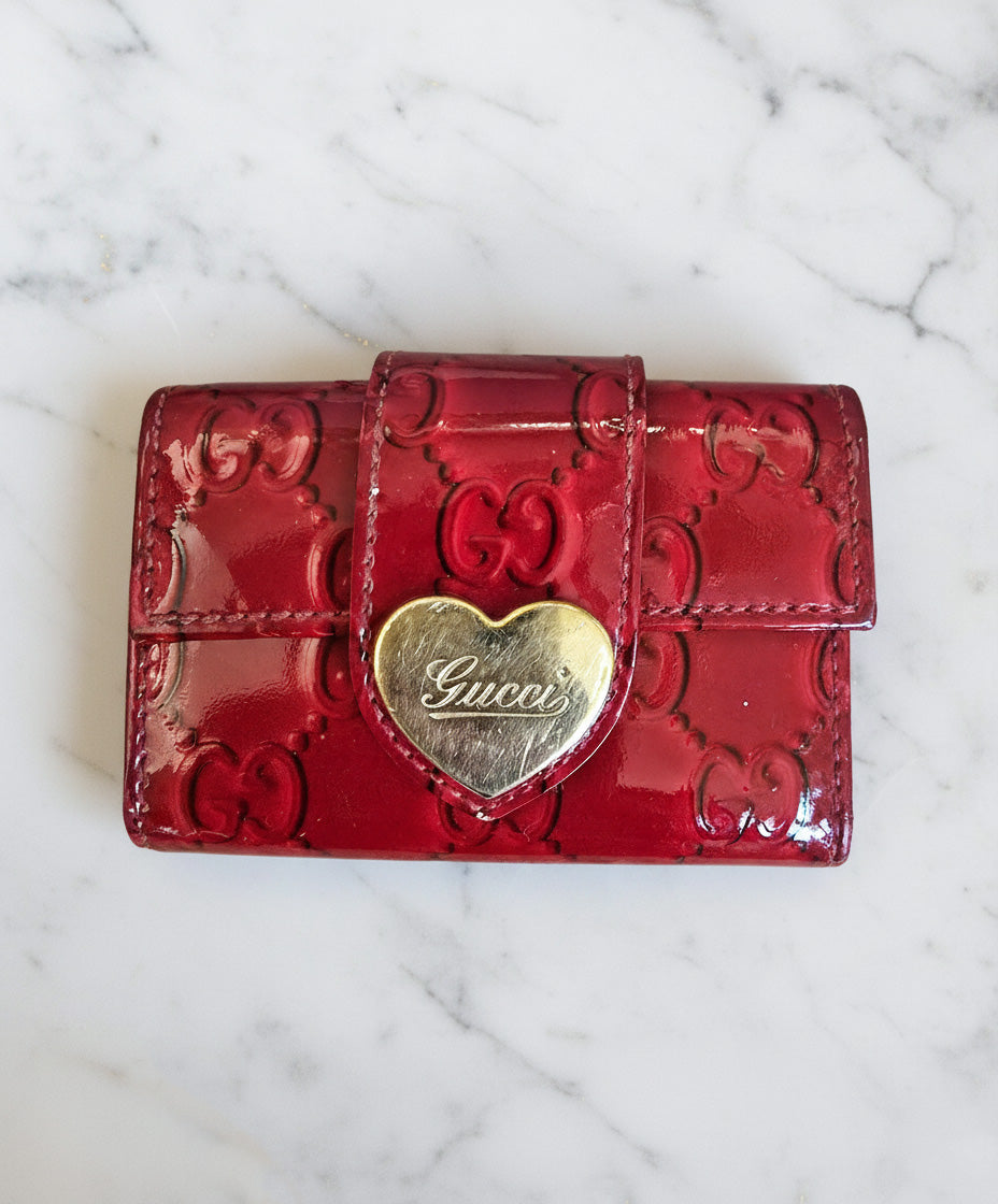 Gucci Red Patent Leather Heart Key Holder Wallet