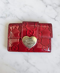 Gucci Red Patent Leather Heart Key Holder Wallet