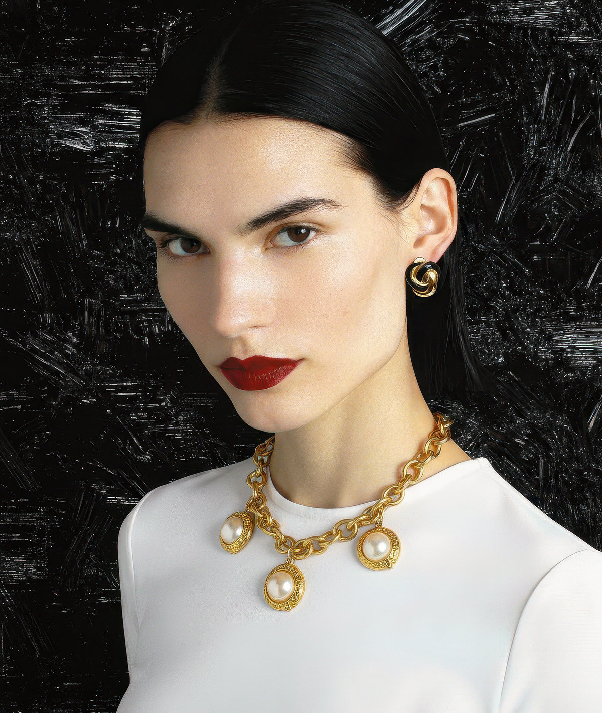 Collier Givenchy Vintage Chaîne à Gros Maillons et Perle Irisée