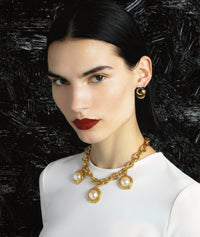 Collier Givenchy Vintage Chaîne à Gros Maillons et Perle Irisée