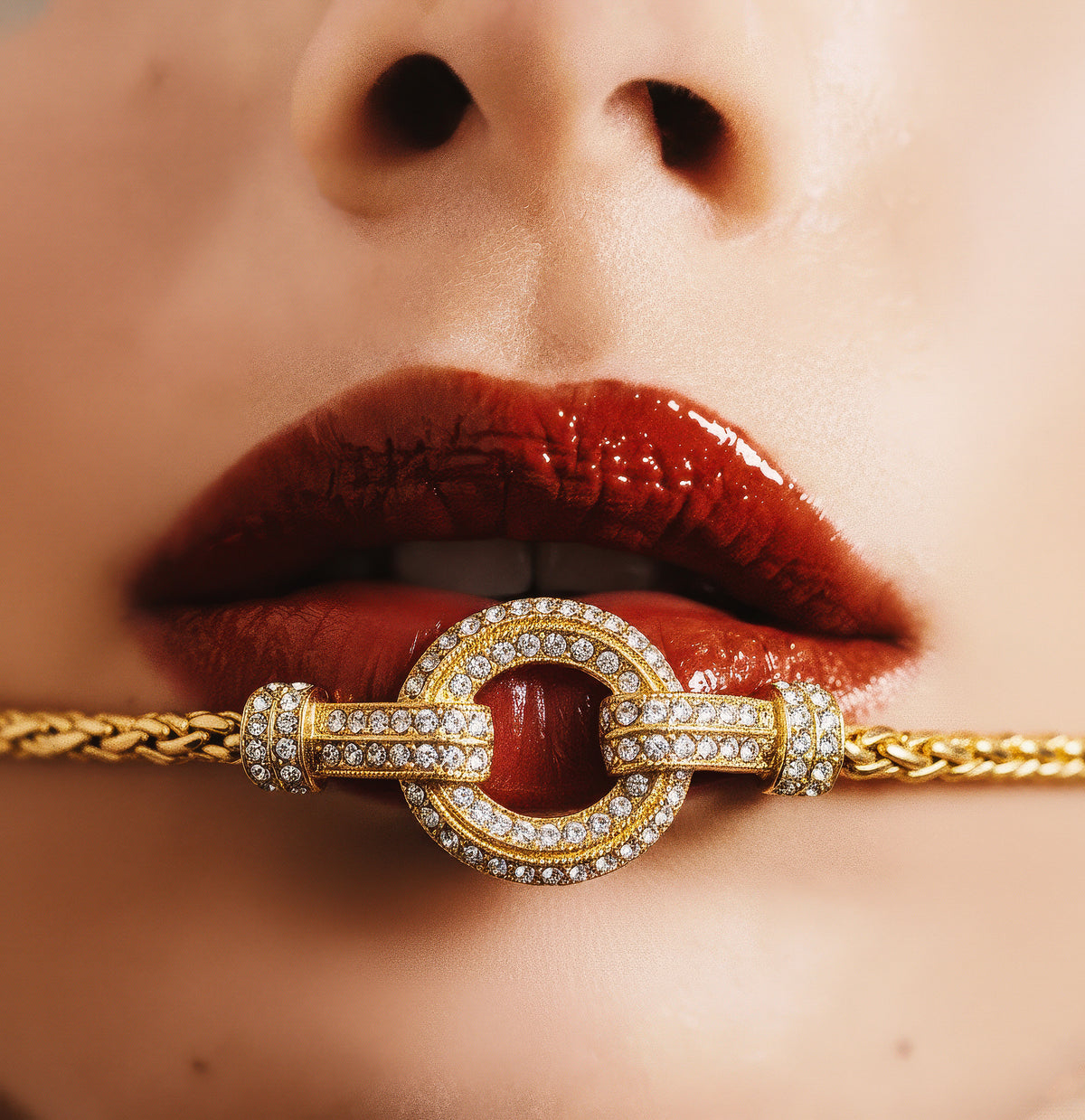 Vintage Christian Dior Gold-Plated Chain Necklace with Clear Rhinestones Gourmette Chain