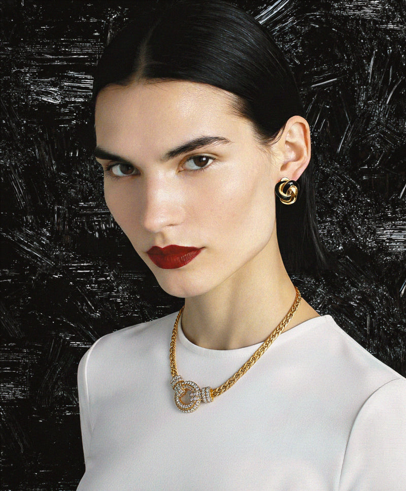 Vintage Christian Dior Gold-Plated Chain Necklace with Clear Rhinestones Gourmette Chain