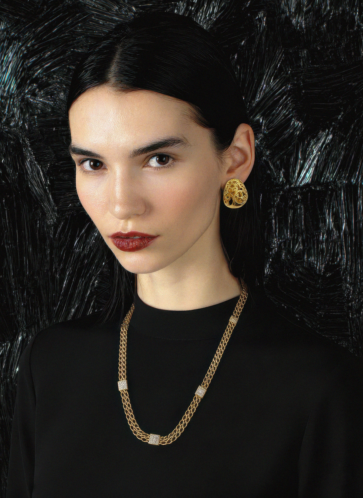 Sautoir Art Déco Nina Ricci Plaqué Or avec Cristaux