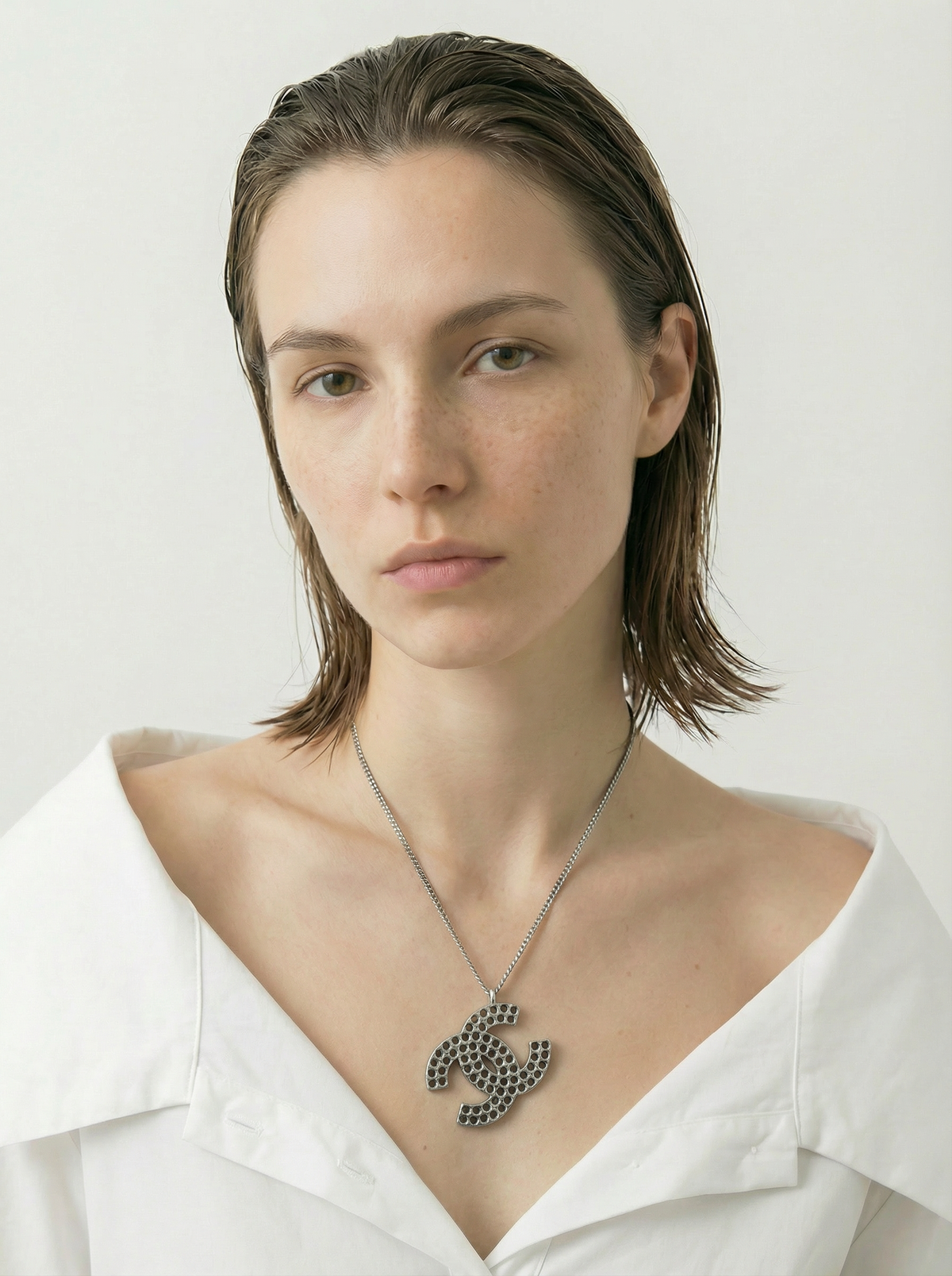 Chanel 2005 XL Silver CC Pendant Necklace