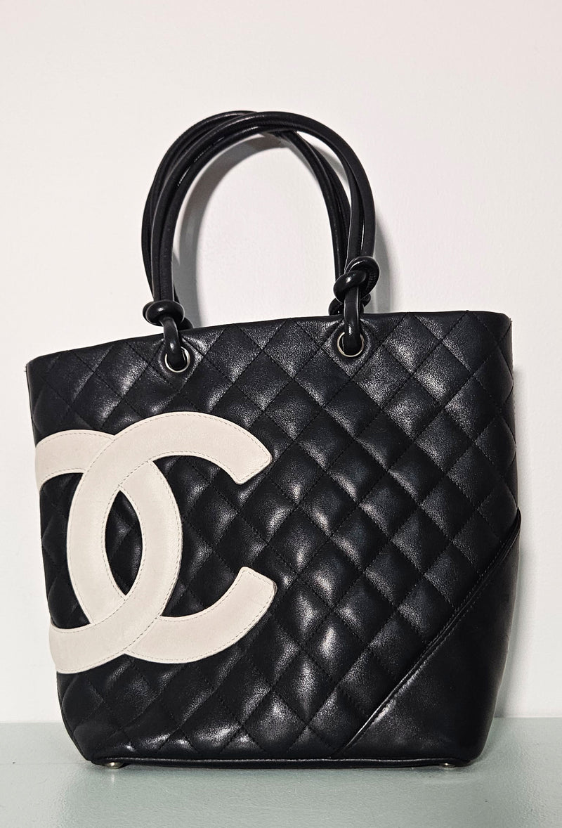 Vintage Chanel Cambon Tote Bag in Black Leather