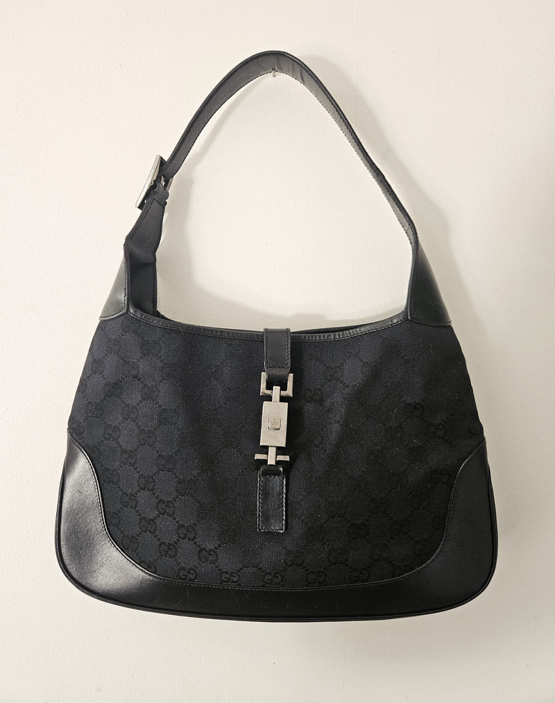 Gucci Jackie Bag – Black GG Canvas & Leather | Iconic Tom Ford Era Piece