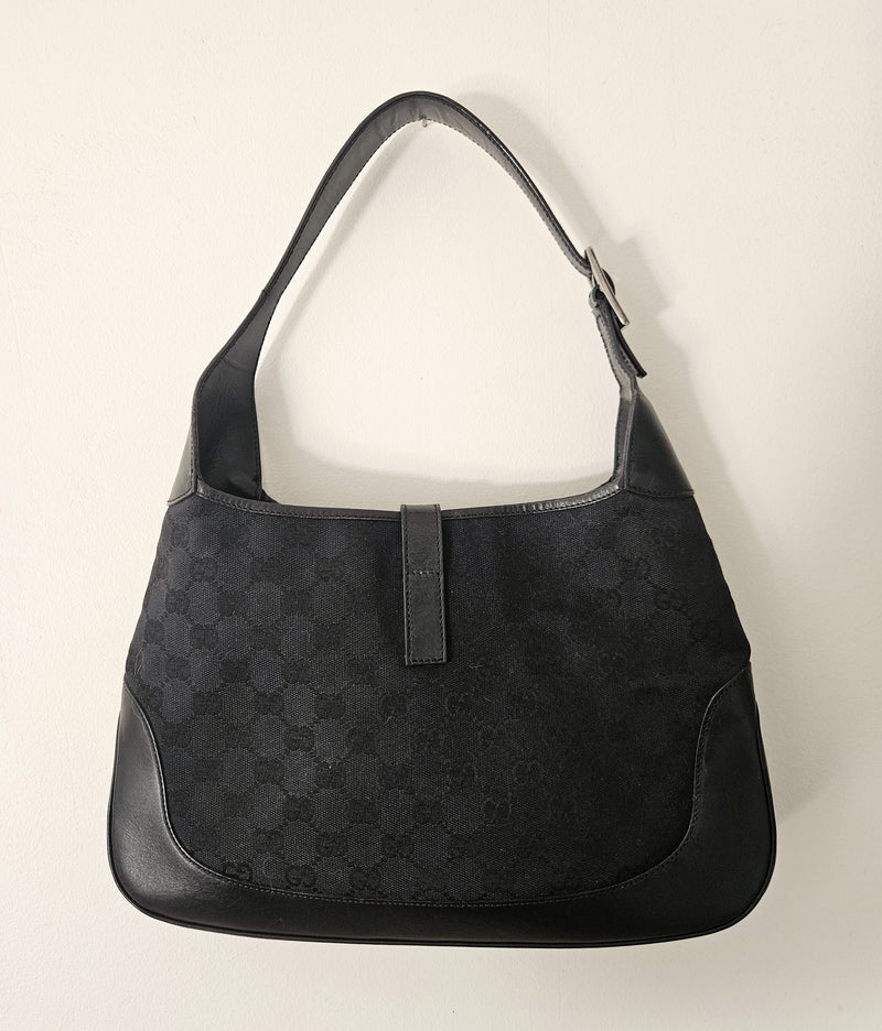 Gucci Jackie Bag – Black GG Canvas & Leather | Iconic Tom Ford Era Piece