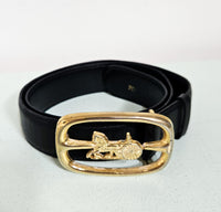 Celine Black Leather Belt horsecarriage buckle T.34