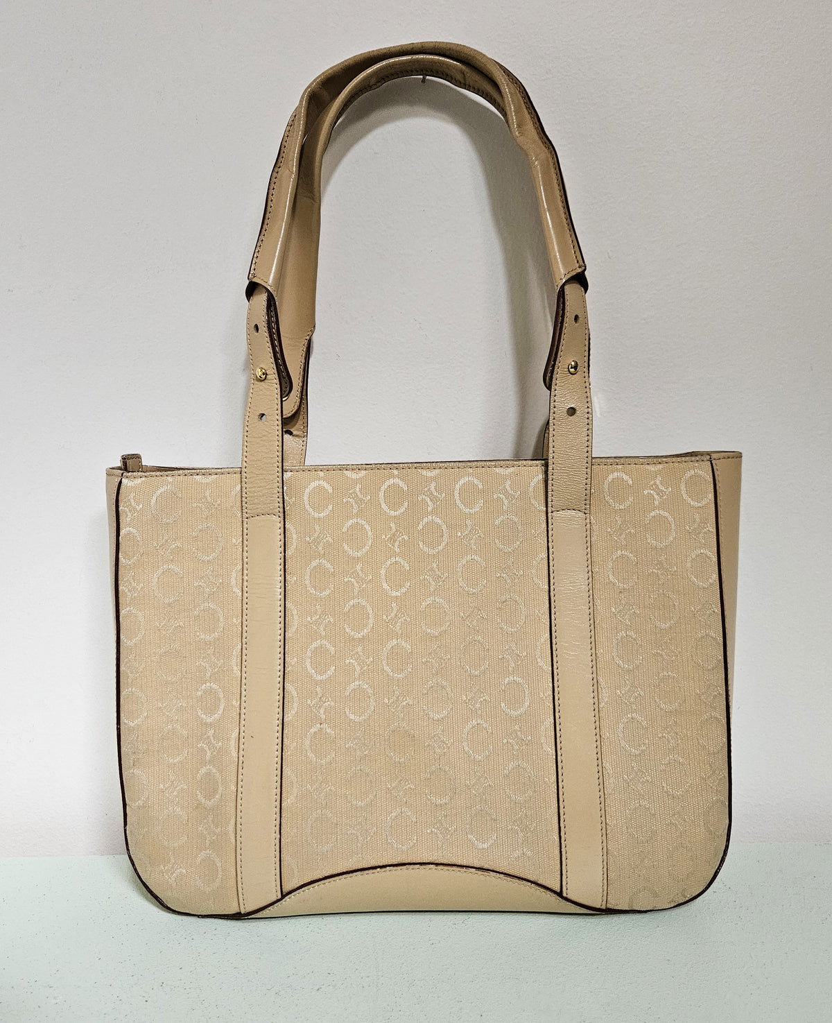 Celine Beige Tote Bag with Leather Trim