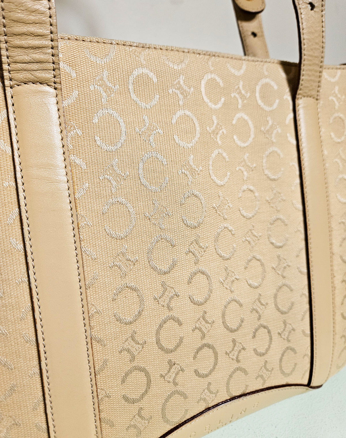 Celine Beige Tote Bag with Leather Trim