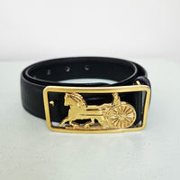Celine Black Leather Belt horsecarriage buckle T.34