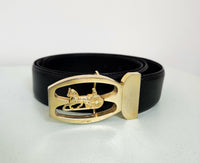 Celine Black Leather Belt horsecarriage buckle T.40