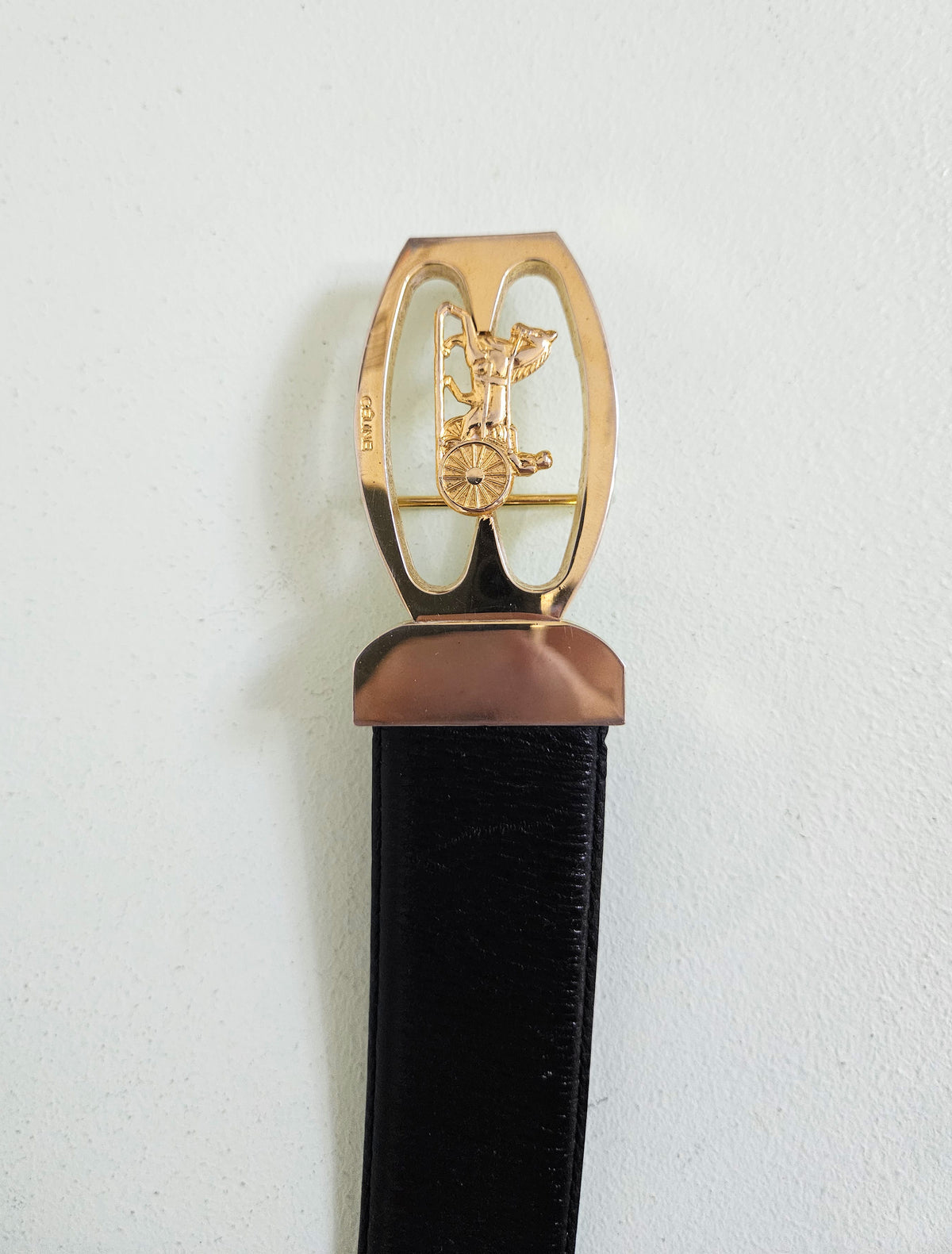 Celine Black Leather Belt horsecarriage buckle T.40