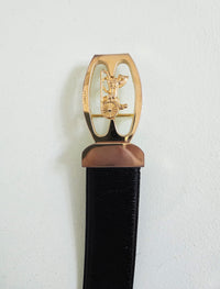 Celine Black Leather Belt horsecarriage buckle T.40