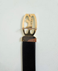 Celine Black Leather Belt horsecarriage buckle T.40