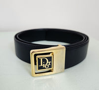 Dior Leather Belt with Gold Logo Buckle  T.36