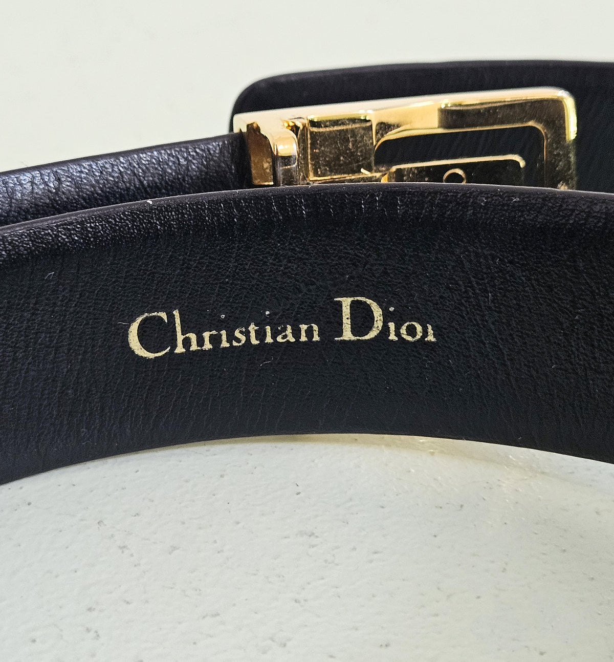 Dior Leather Belt with Gold Logo Buckle  T.36