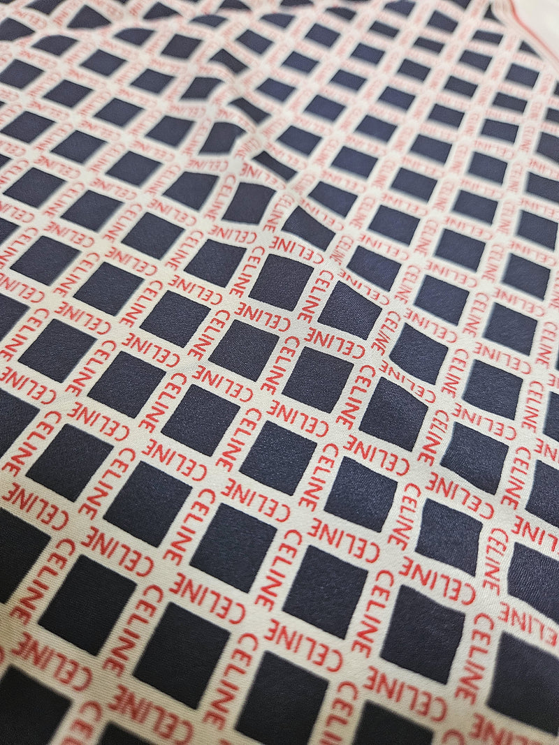 Celine Silk Scarf – Checkered Print, Navy & Red