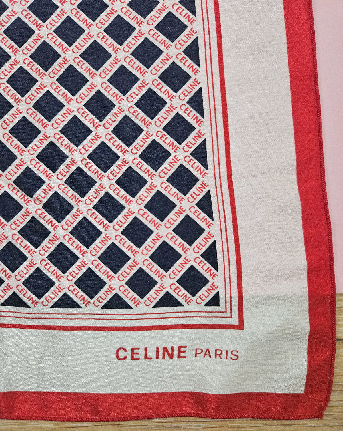 Celine Silk Scarf – Checkered Print, Navy & Red