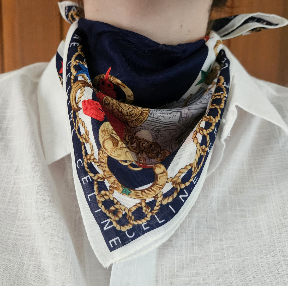 Celine Paris Motif Cotton Scarf – 48×48 cm Summer Bandana