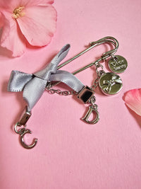 Dior Silver-Tone Safety Pin Brooch with Charms