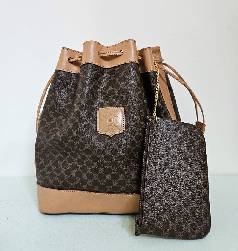 Celine Vintage Macadam Coated Canvas Bucket Bag with Wallet