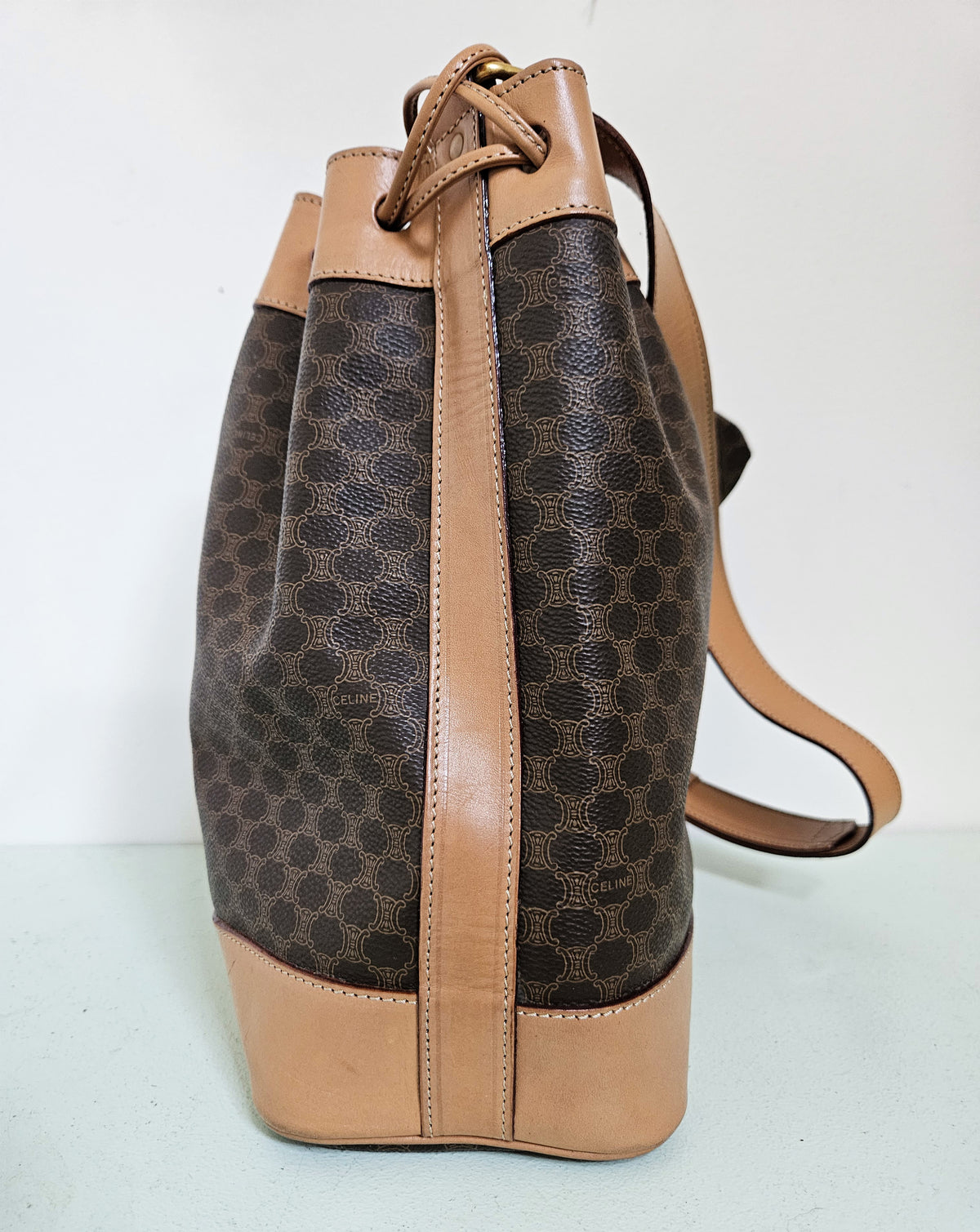 Celine Vintage Macadam Coated Canvas Bucket Bag with Wallet
