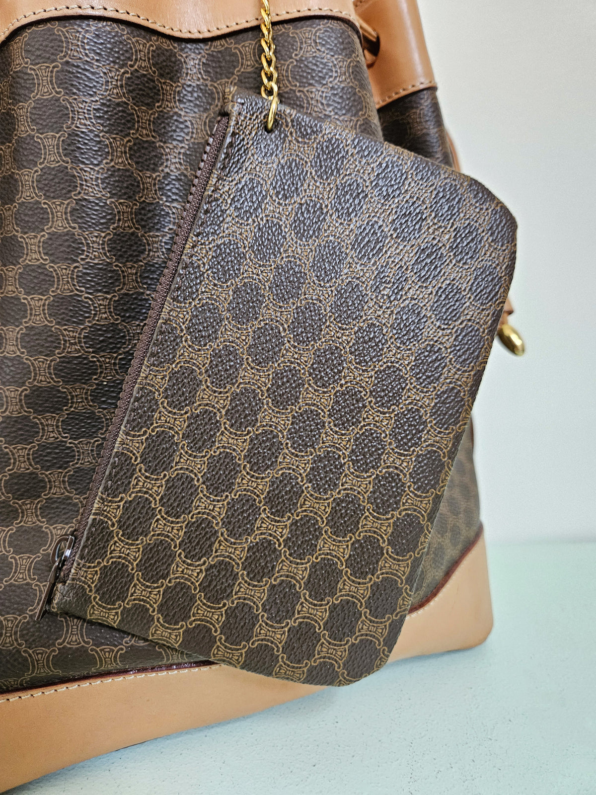Celine Vintage Macadam Coated Canvas Bucket Bag with Wallet