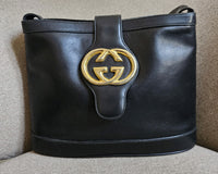 GUCCI Vintage Black Leather Shoulder Bag