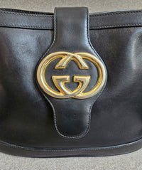 GUCCI Vintage Black Leather Shoulder Bag