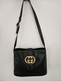 GUCCI Vintage Black Leather Shoulder Bag