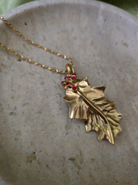 YSL Gold-Plated Holly Leaf Pendant Necklace