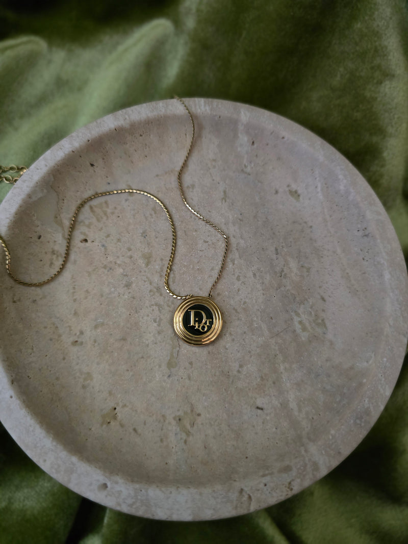 Dior Vintage Gold-Plated Necklace Round Pendant