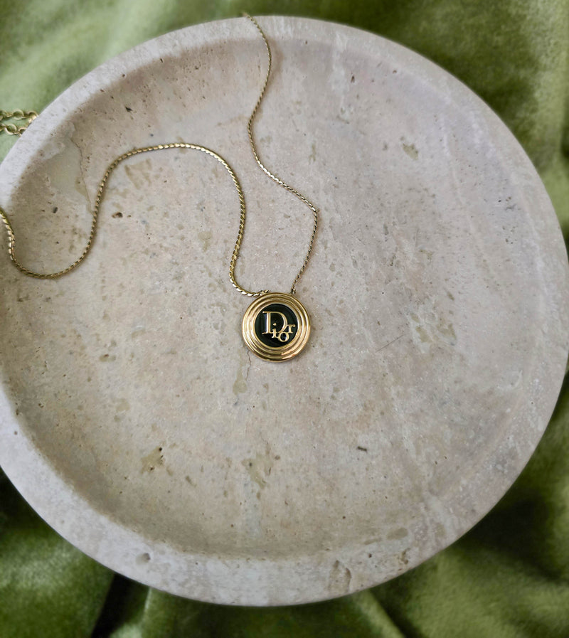 Collier Dior Vintage Plaqué Or Pendentif Rond